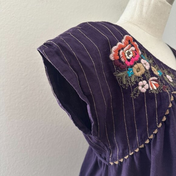 Vintage Anthropologie Scoop Neck Blouse Pintuck Floral Embroidered Cap Sleeve Co - Picture 3 of 9